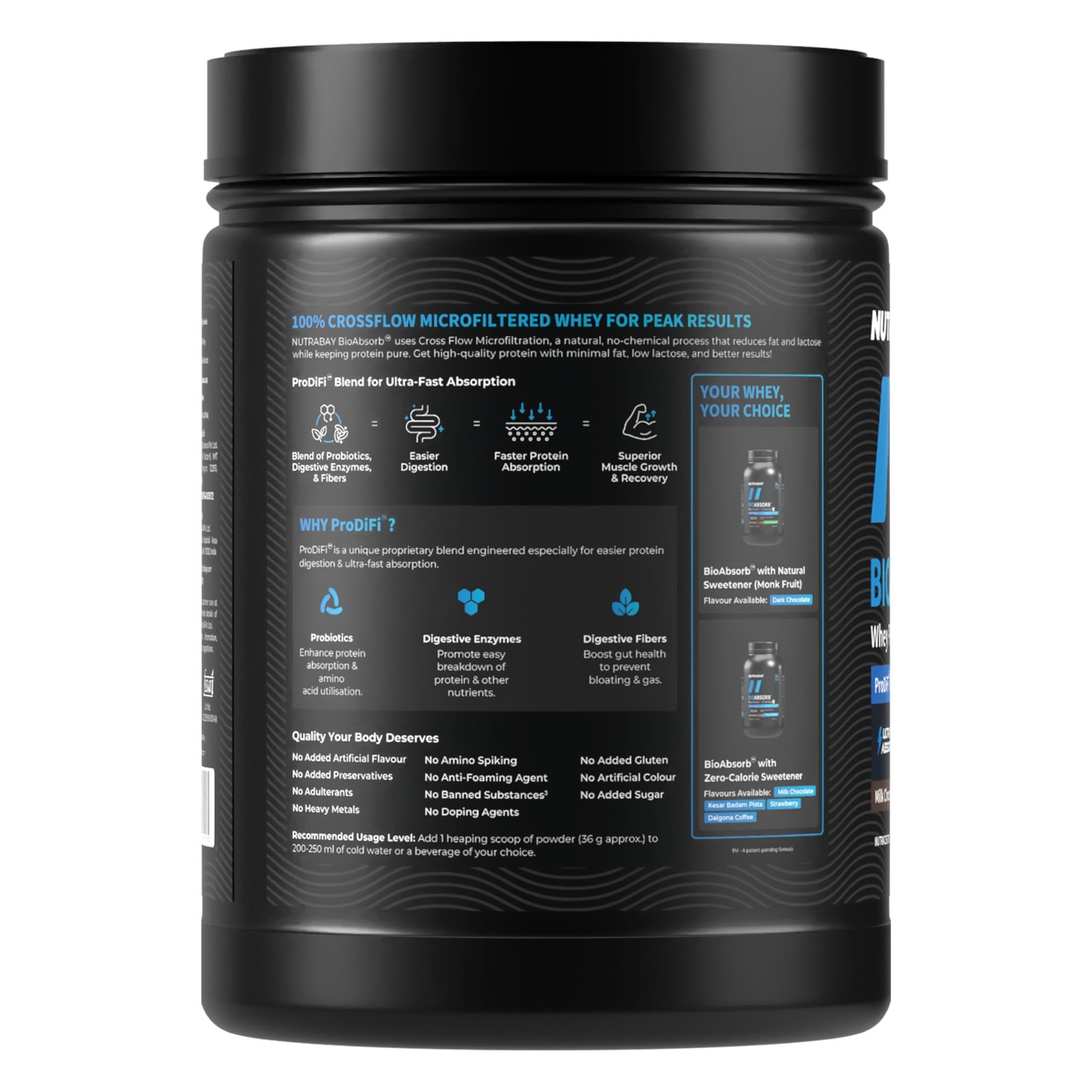 Nutrabay BioAbsorb Whey Protein 26g Milk Chocolate Fast Recovery 500g