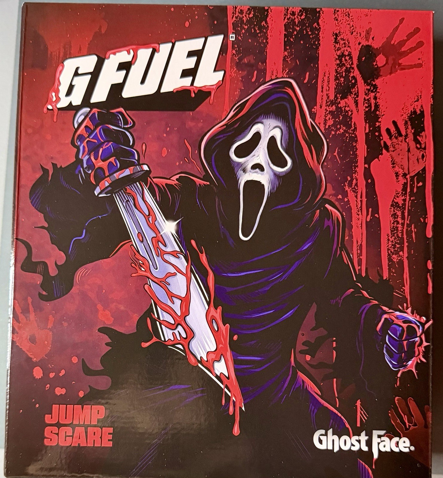 G Fuel Scream Ghost Face Jump Scare Collector’s Box,Tub, & Sticker