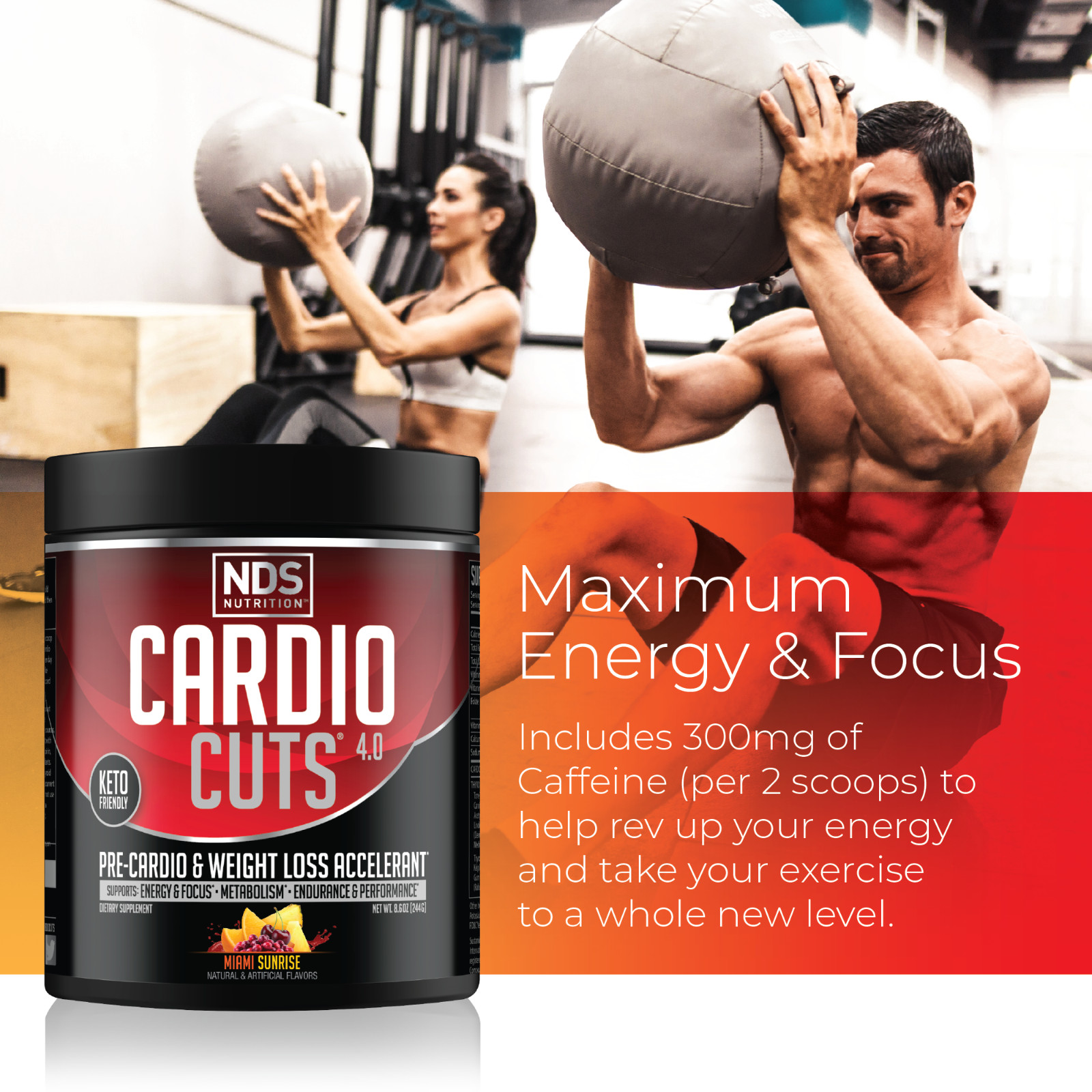 CARDIO CUTS 4.0 – Pre-Cardio / Weight Loss Drink Mix – Miami Sunrise (40 Serve)