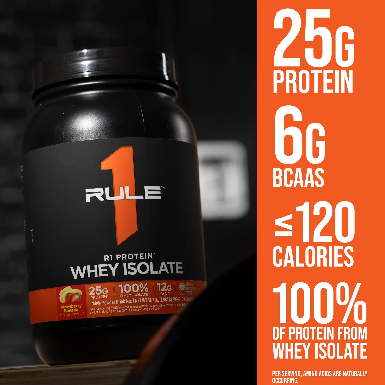 Rule 1 R1 Whey Protein Isolate Vanilla Creme 25g Protein 6g BCAA 1 lb