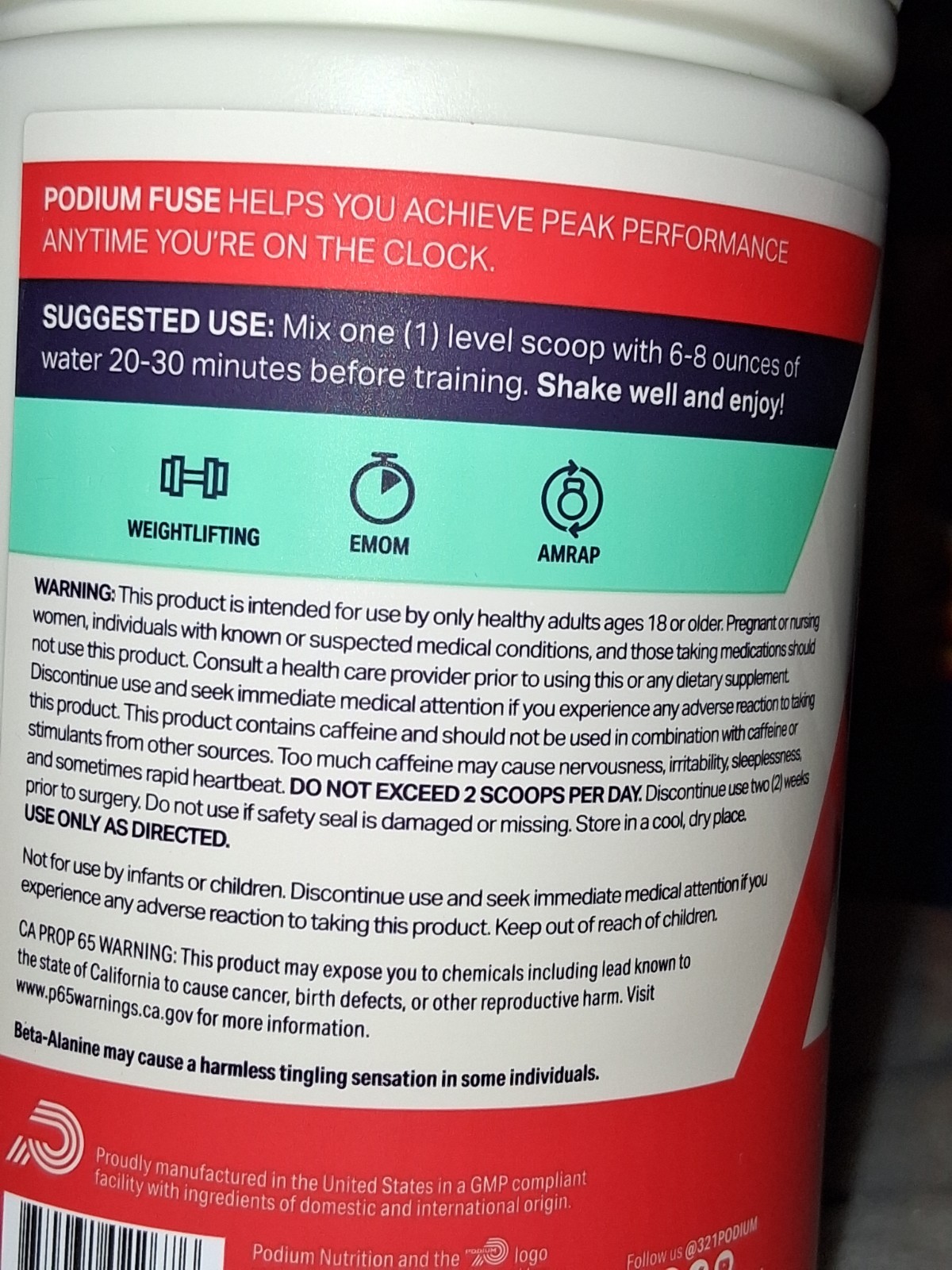 Podium Fuse Pre-Workout Powder Blue Razz Slushie 14.6 oz Gluten-Free