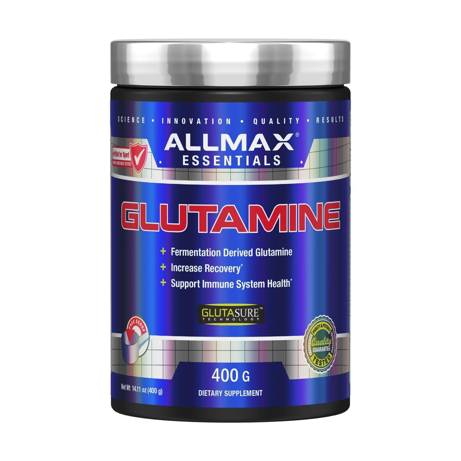 ALLMAX L Glutamine Powder 400g, Fermented 14.1 Ounce (Pack of 1), No Color