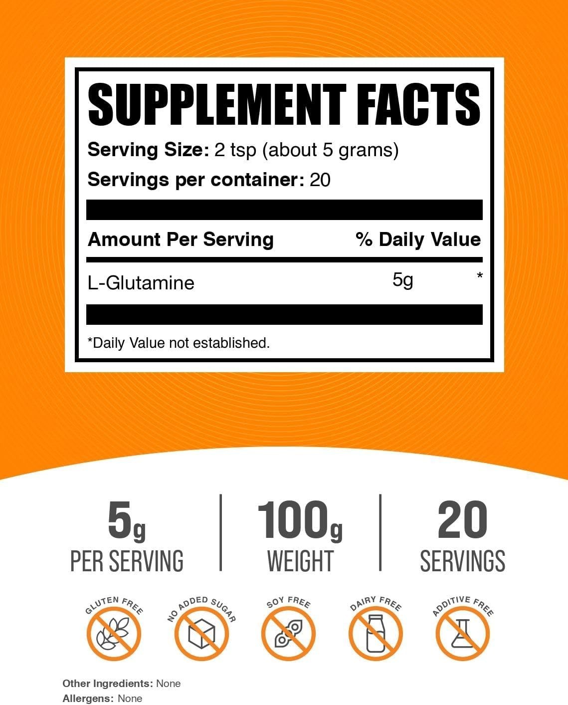 L-Glutamine Powder for Muscle Recovery, Unflavored and Gluten Free Supplement