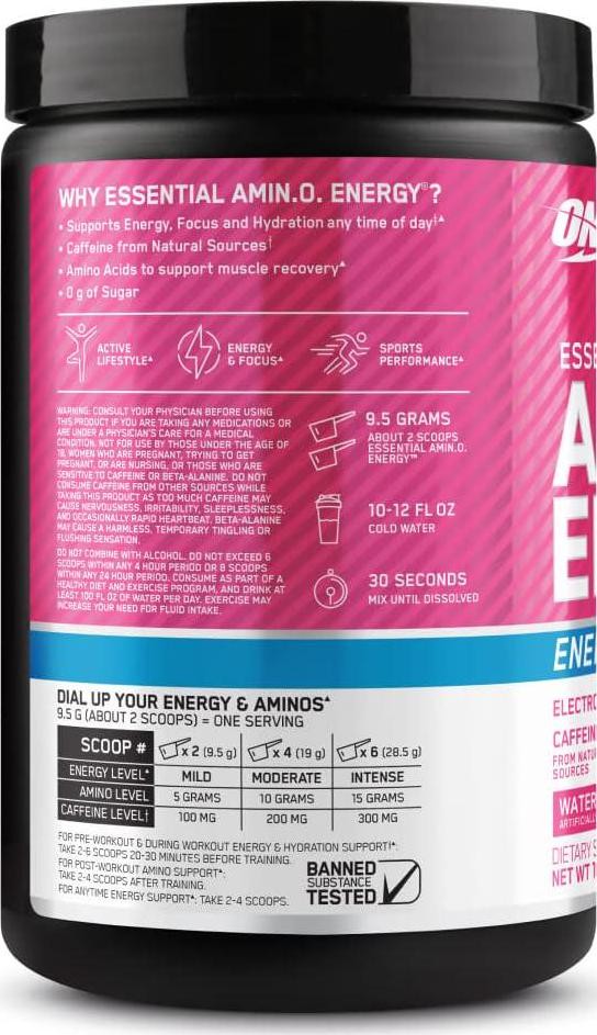 Optimum Nutrition Amino Energy Powder Plus Hydration, Watermelon Splash, 30