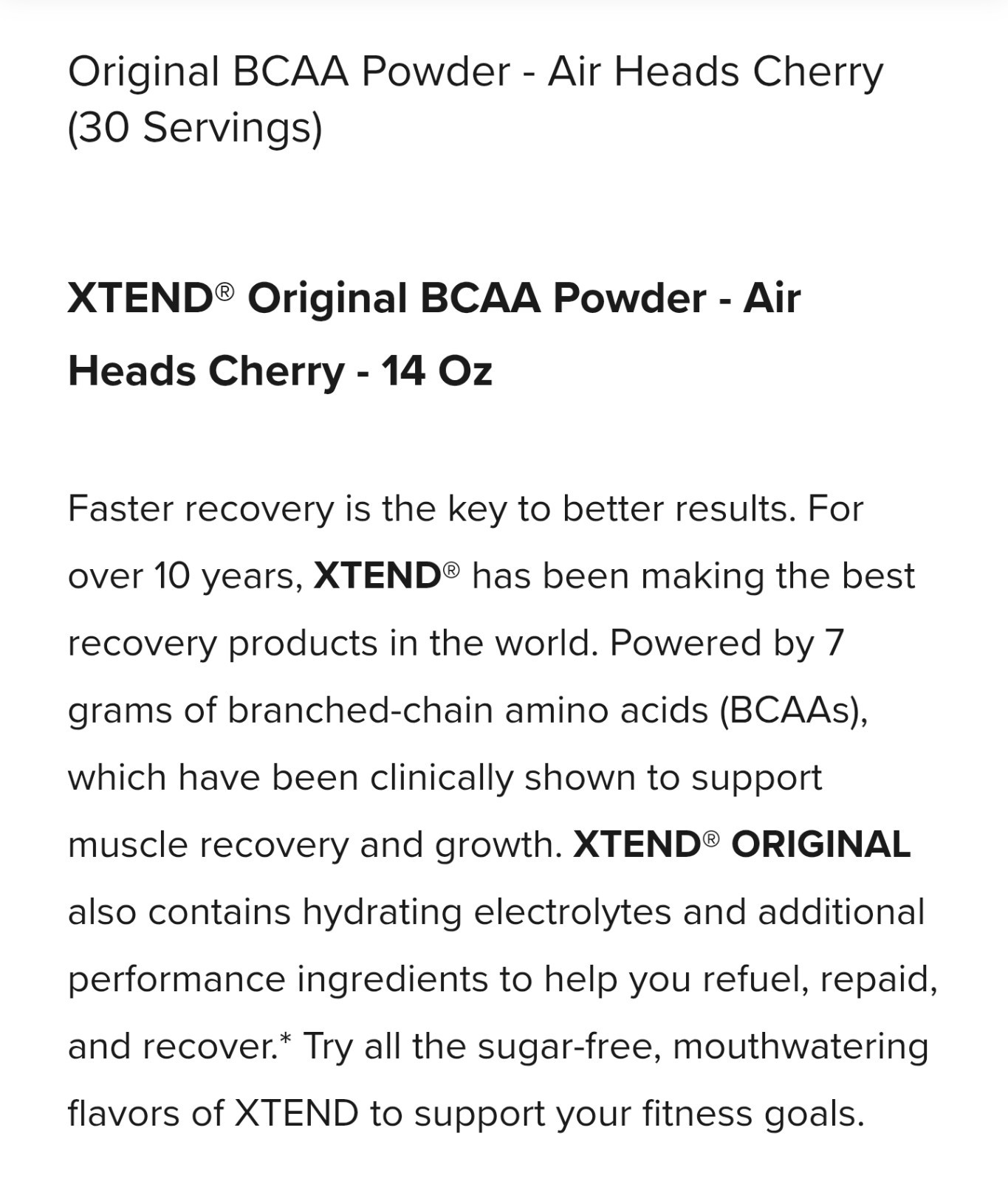 Xtend 7G BCAA AIR HEADS CHERRY Sugar-Free POWDER MUSCLE RECOVERY Exp 7/26 SEALED
