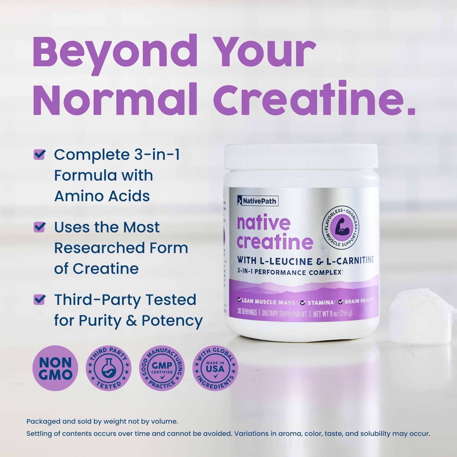 Creatine Monohydrate Powder, Unflavored, 30 Servings | 5g Creatine, Muscle Recov