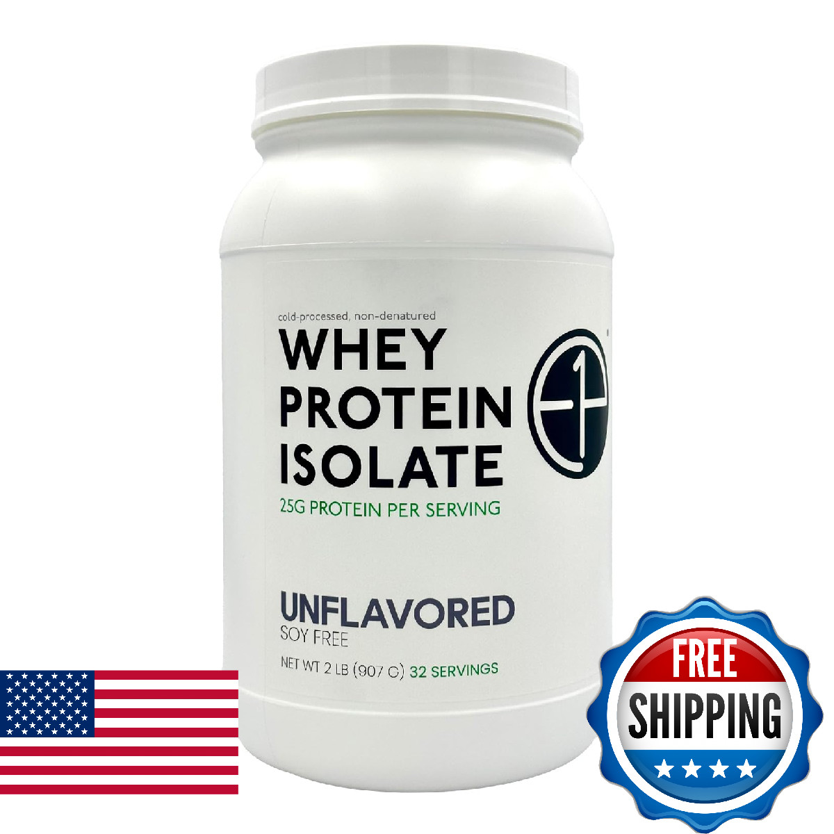 E1P Whey Protein Isolate 2lbs (32 Servings) Unflavored, Non-GMO, Cold-Processed,