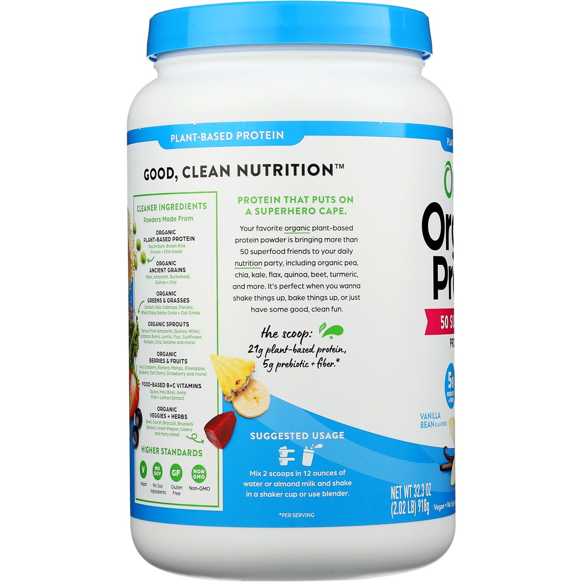 Vanilla Bean Plant Based Protein Powder Orgain Organic 2.02 Lb 1 Pack