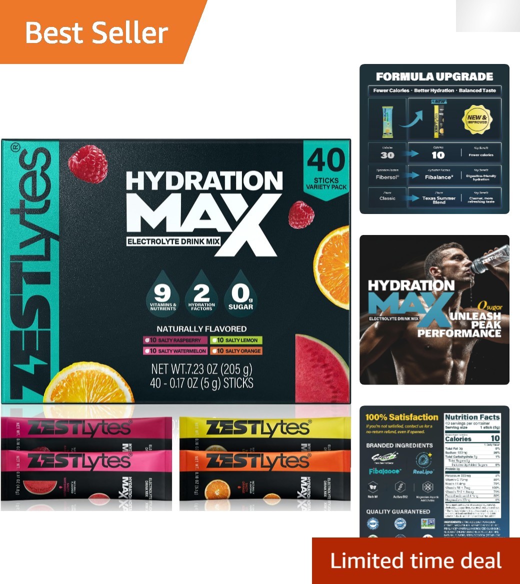 40 Sticks Sugar-Free Salty Fruit Electrolyte Packets – High Sodium Hydration