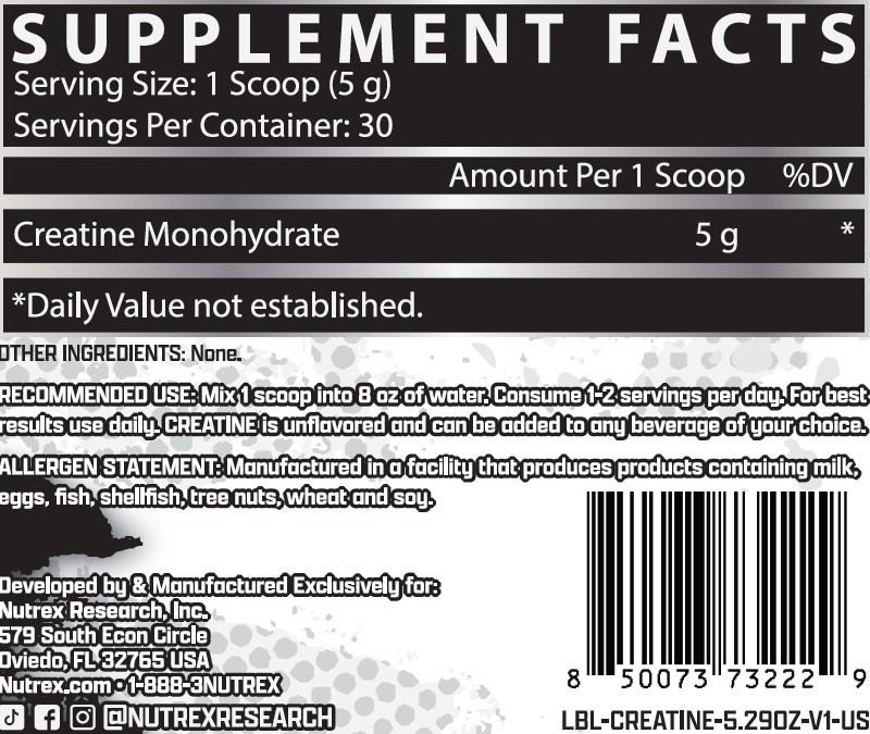 Nutrex CREATINE Monohydrate Powder Micronized Unflavored 30 Servings 150 Grams