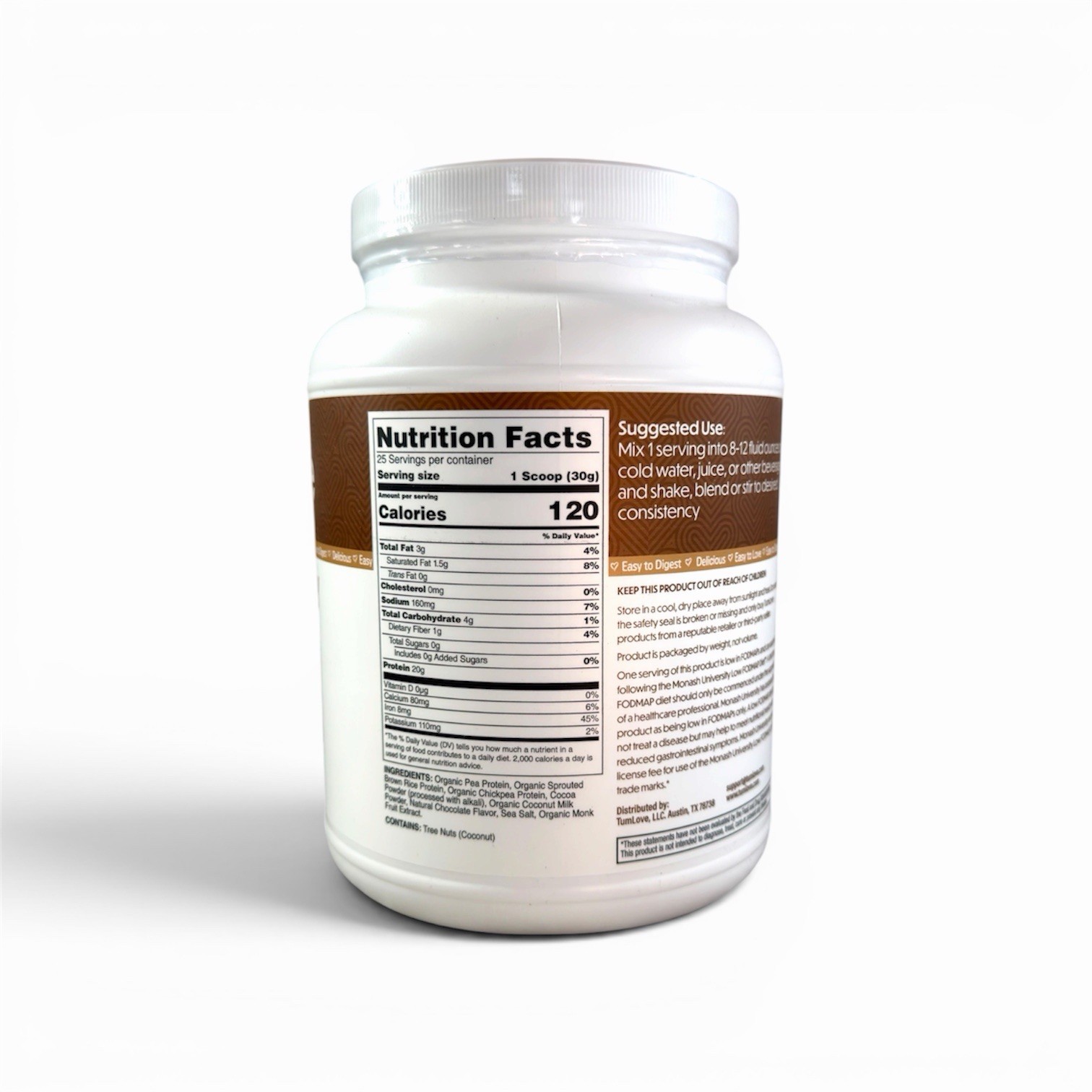 TumLove Gut-Friendly Vegan Protein Powder Chocolate 1.65 lbs Gluten Free SoyFree