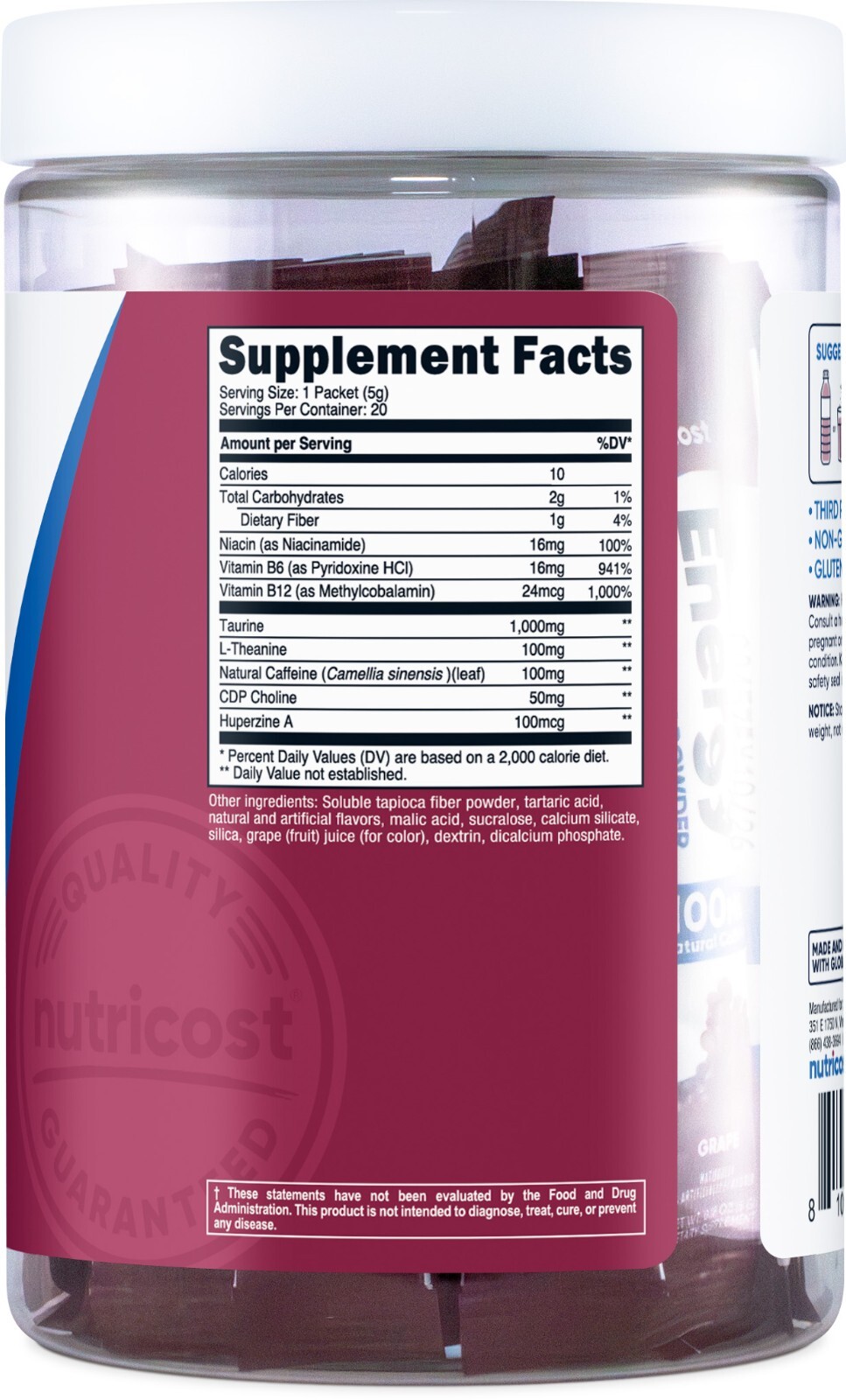 Nutricost Energy Complex Stickpack (20 servings) Grape Flavored – Gluten-Free