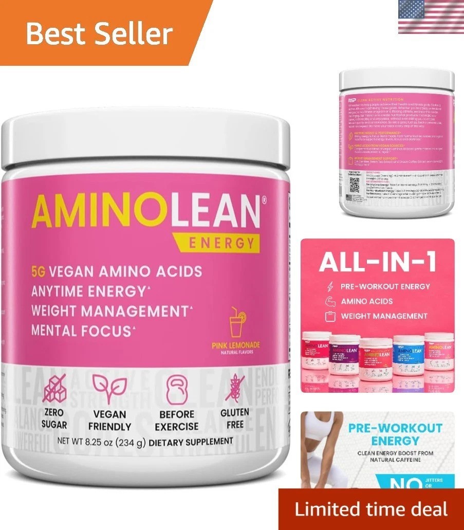 AminoLean Pre Workout Powder – Pink Lemonade, 30 Servings of Clean Energy