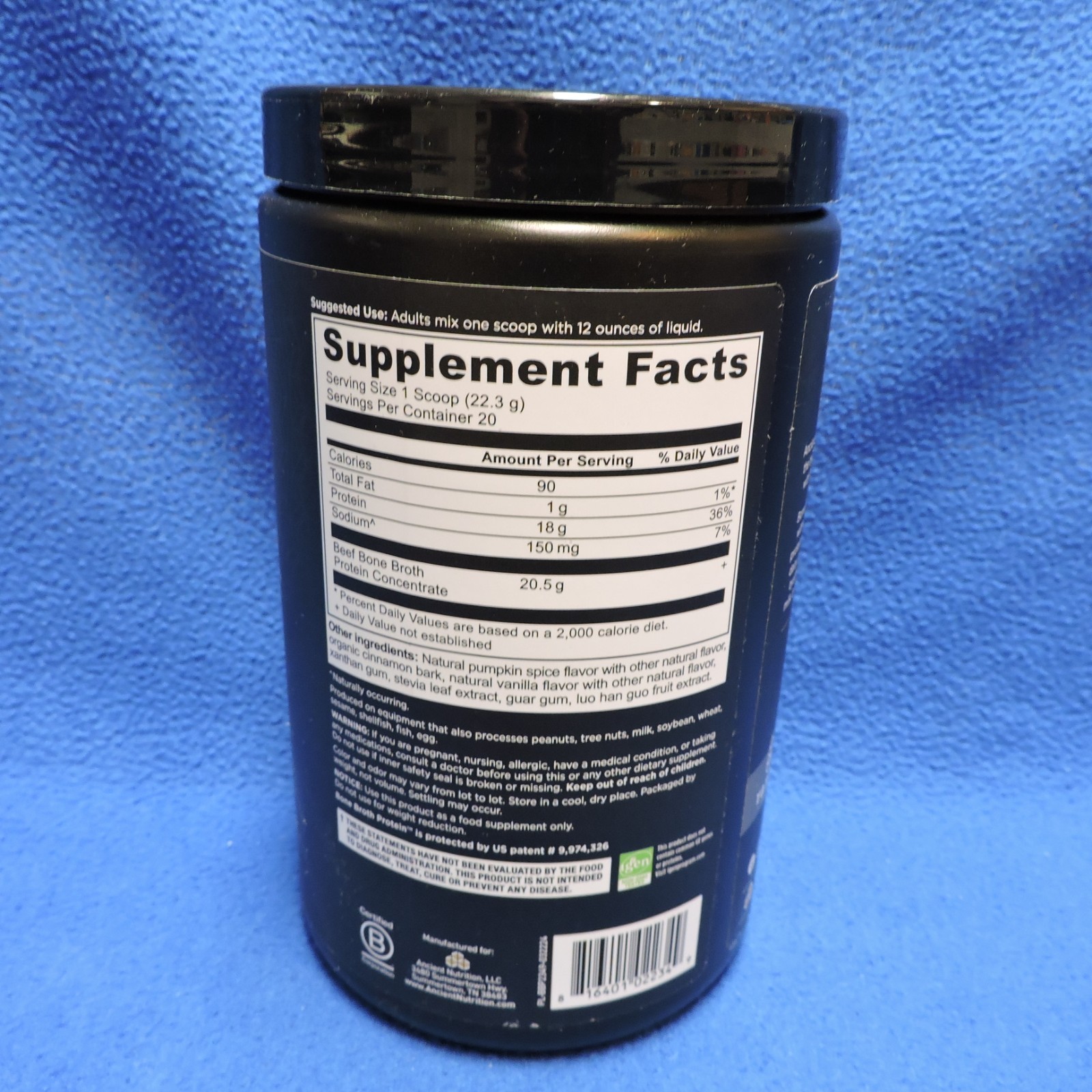 Ancient Nutrition Bone Broth Protein Pumpkin Spice 15.73 oz exp 06/12/2027