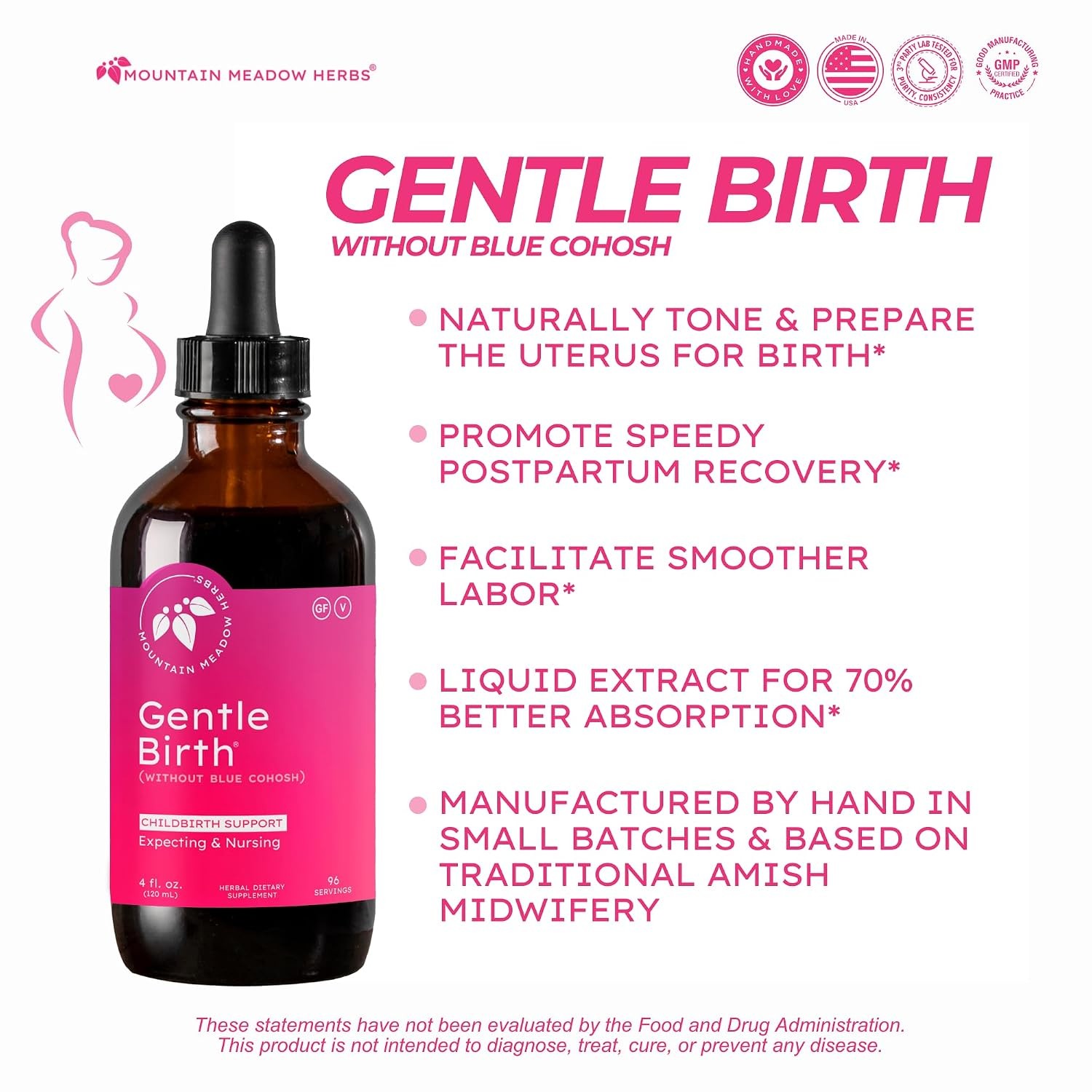 Mountain Meadow Herbs Gentle Birth for Birth Prep/Labor Prep, Fast Acting Liquid