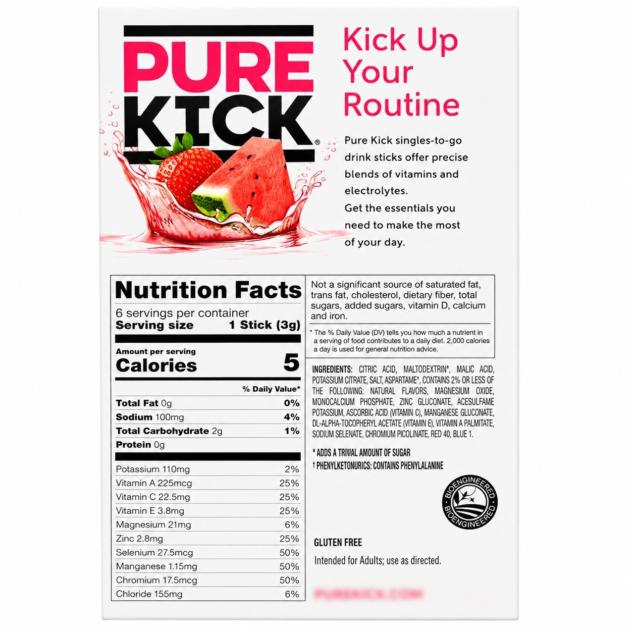 PURE KICK Hydrate Zero Sugar Electrolyte Drink Mix Strawberry Watermelon 36…