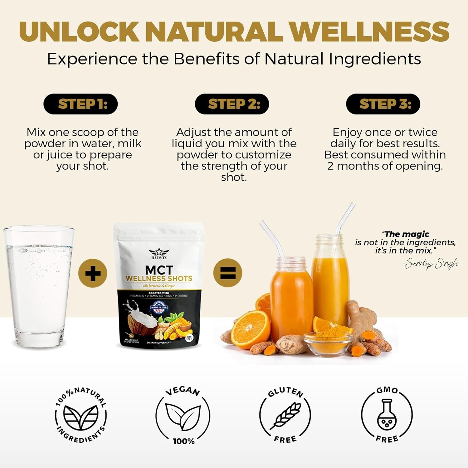 Energy & Immunity Booster: 100 Plant-Based MCT Shots with Turmeric Ginger