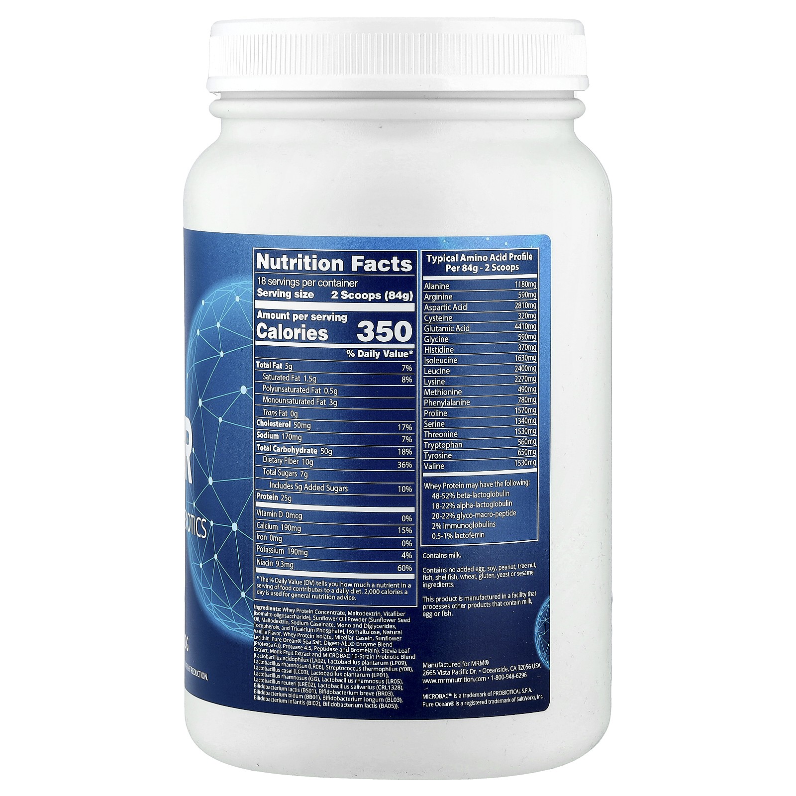 MRM Gainer With Probiotics Rich Vanilla 3 3 lbs 1512 g All-Natural, Gluten-Free,
