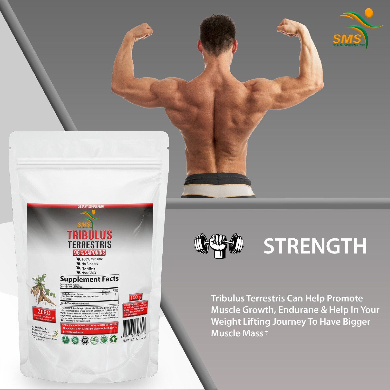 Tribulus Terrestris Test Booster, Energy Boost 96% Saponin Organic 100g Powder
