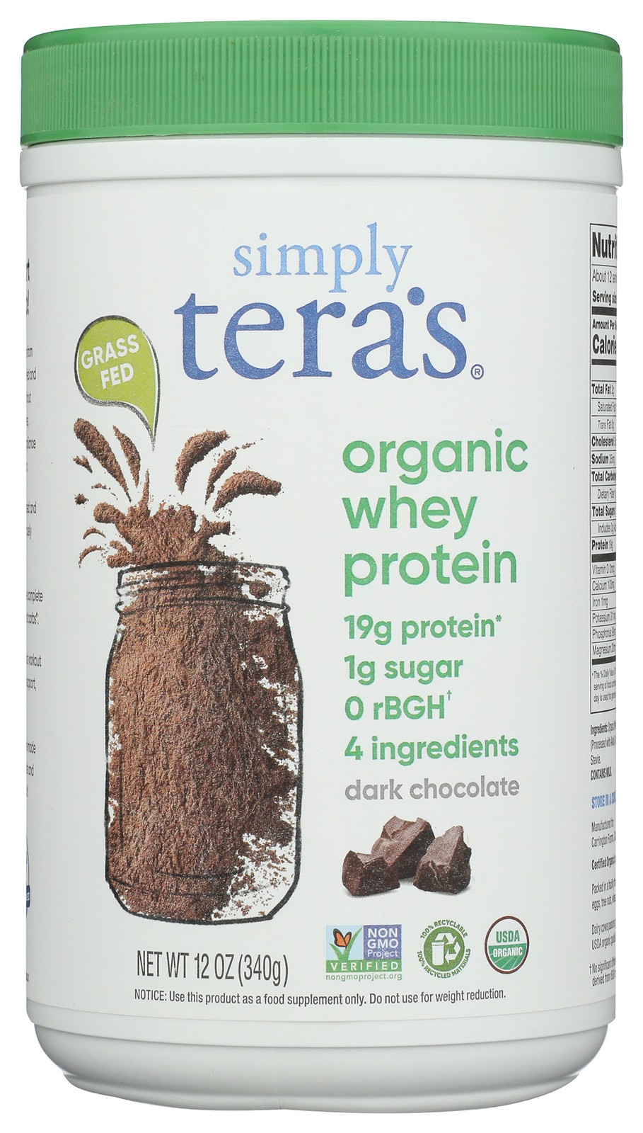 Simply Tera’S Organic Whey Protein Dark Chocolate 12 Oz 1 Pack
