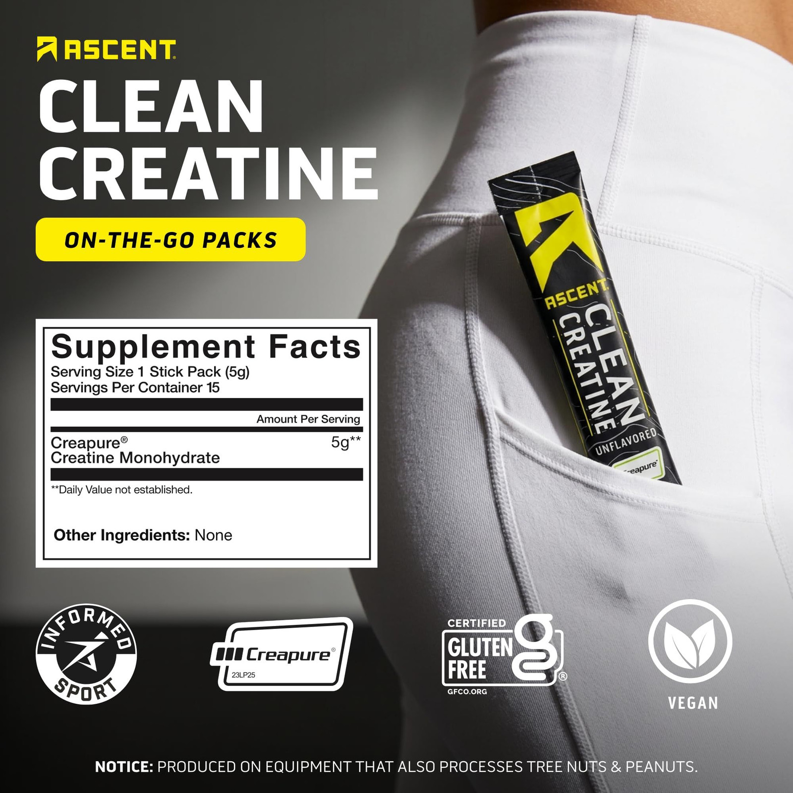 Ascent Clean Creatine Monohydrate Powder – 5G Per 15 Servings (Pack of 1)
