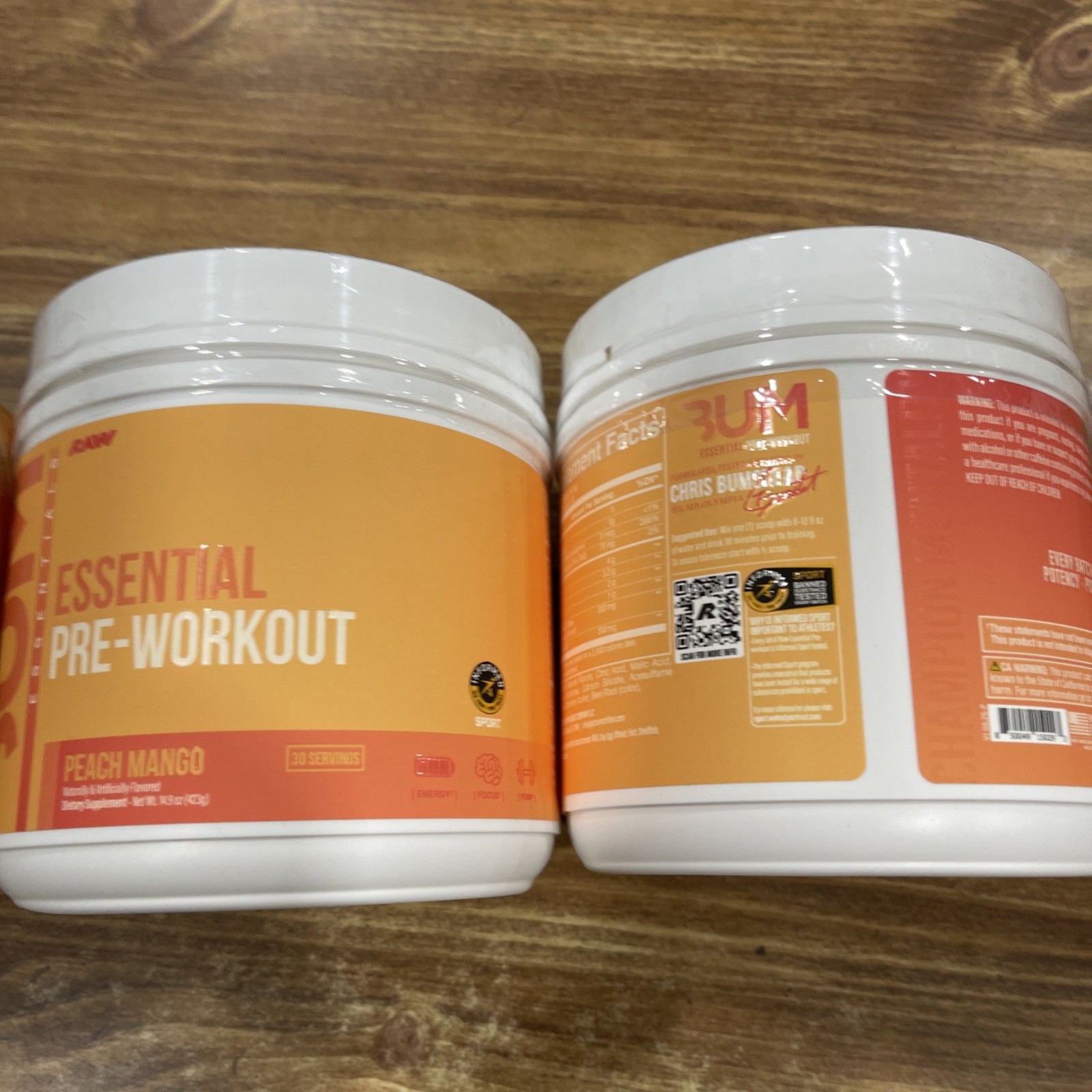 (2) RAW Essential Pre Workout Powder Peach Mango 30 Servings/423g X 2 Packs