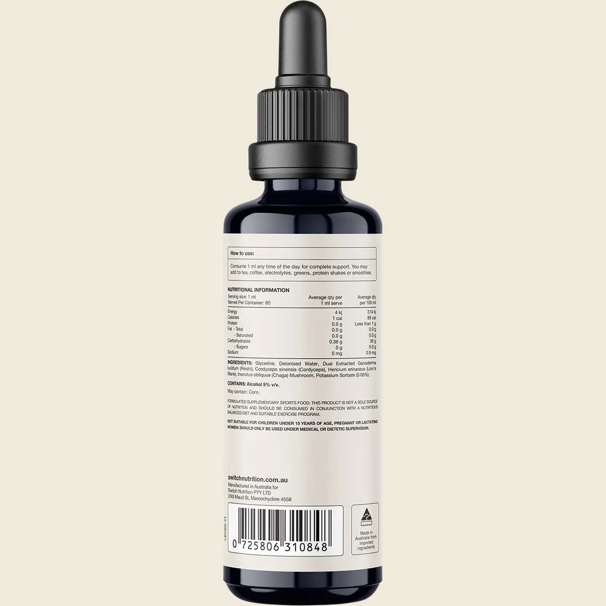 New Switch Nutrition Four Blend Double Strength 2:1 Mushroom Liquid Extract 60ml
