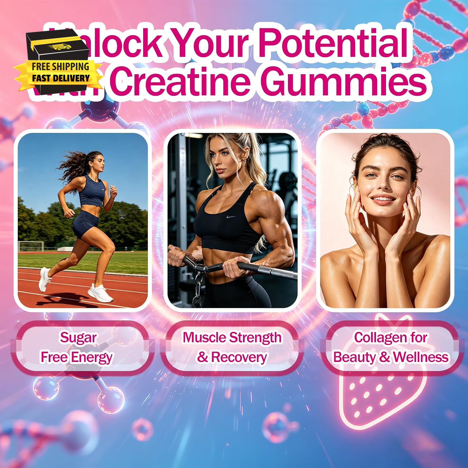 Sugar Free Creatine for Women, Creatine Monohydrate Gummies with Collagen,Energy