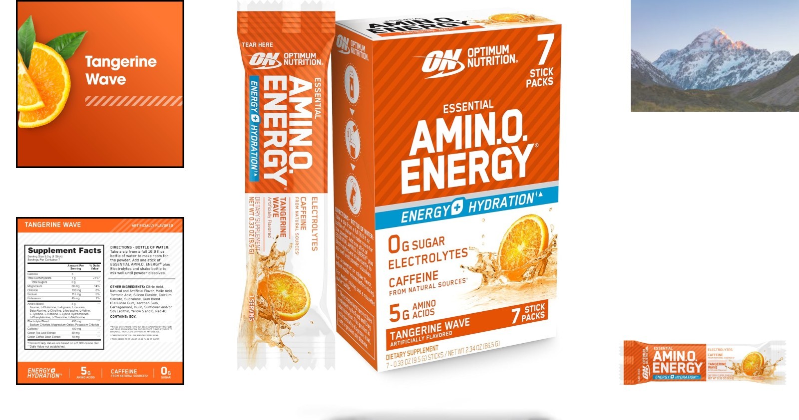 On-the-Go Amino Energy Powder with Electrolytes – 7 Stick Packs, Tangerine Wave