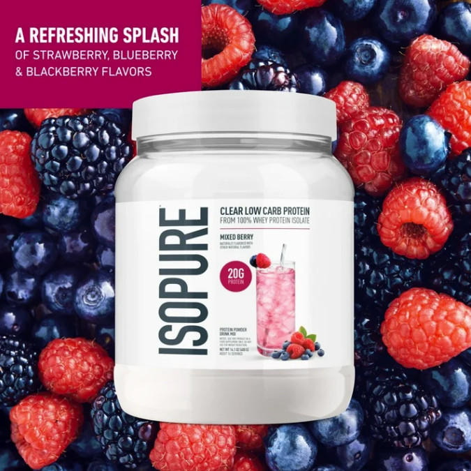 Isopure Clear Low Carb 100% Whey Protein Isolate Powder, Mixed Berry,32 Servings