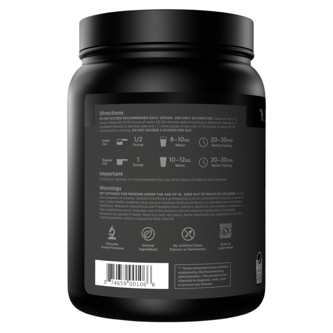 Sugar-Free Pre Workout Powder – Clinically Dosed Energy Boost, Beta Alanine, Cit