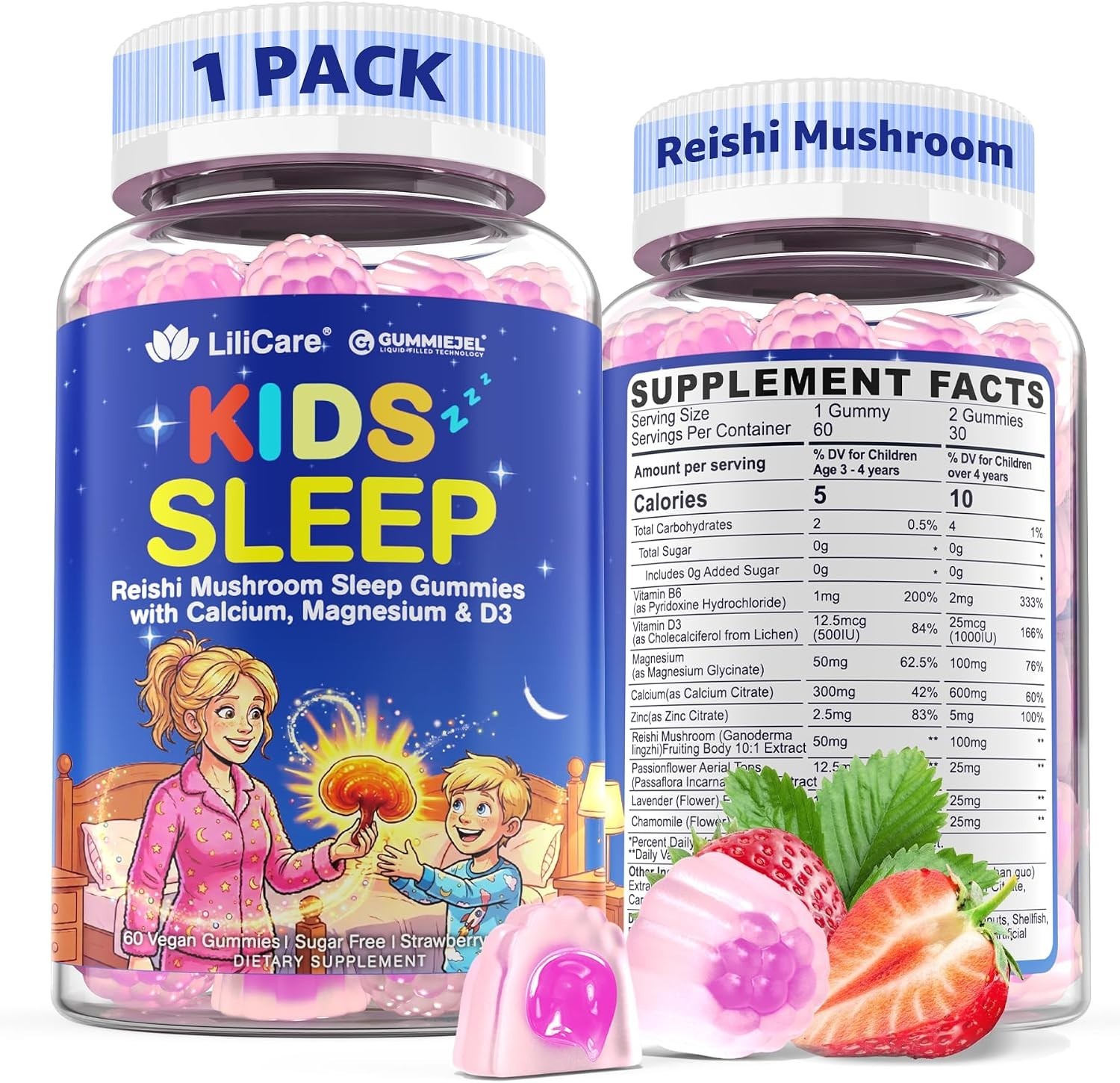 LILICARE Kids Reishi Mushroom Sleep Gummies – Melatonin Free Sleep Gummies