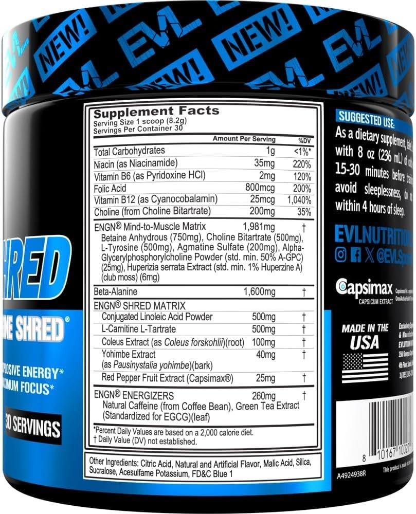 ENGN Shred Blue Raz Pre Workout Powder – Thermogenic Fat Burn Support – 9.1oz