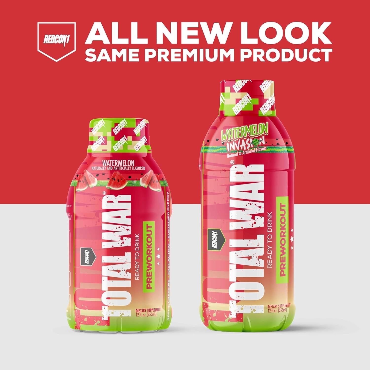 REDCON1 Total War Pre Workout Energy 300mg Caffeine Shots Watermelon 12 PACK