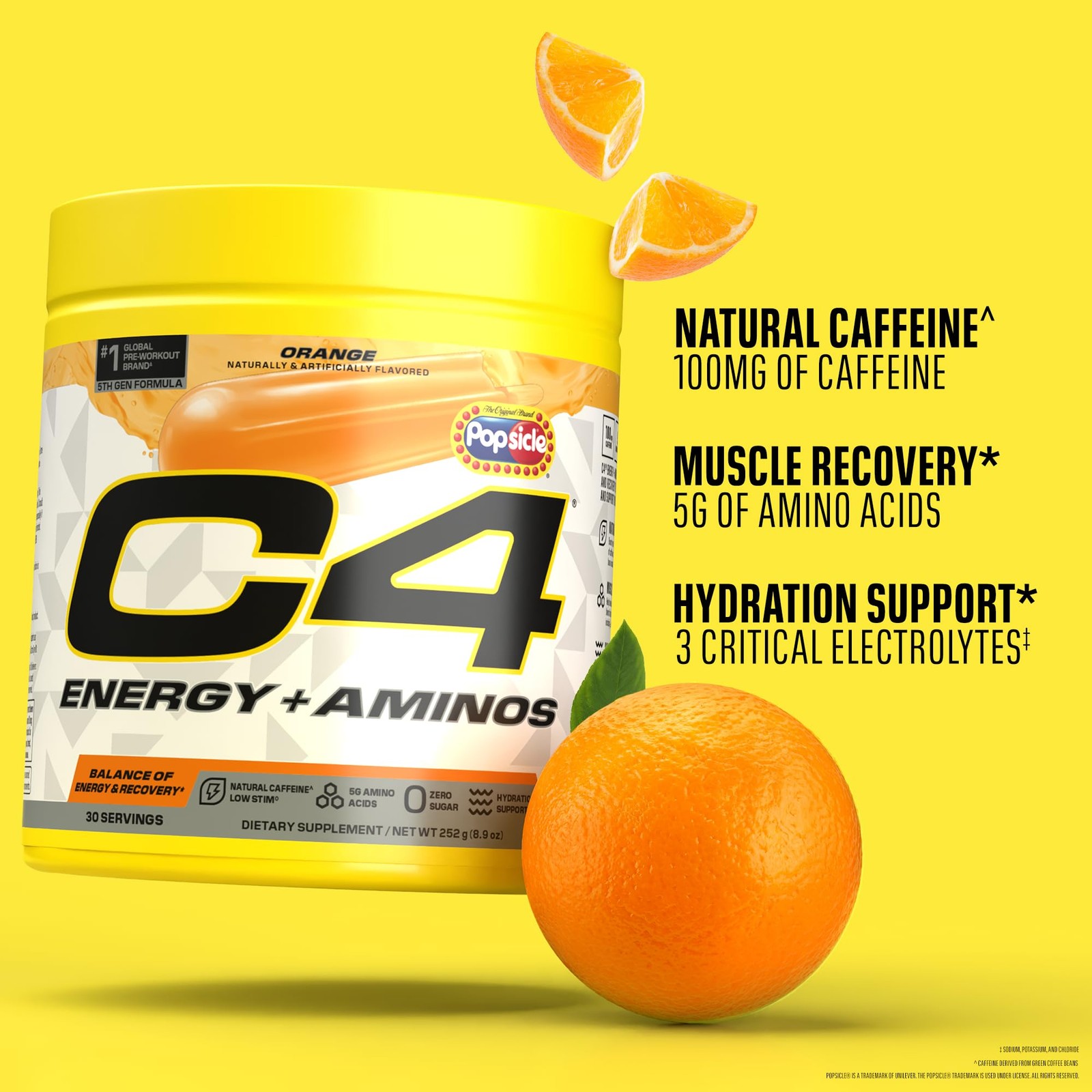 C4 Energy + Aminos Powder | Orange Popsicle | 5g BCAA & EAAs for Muscle Recov…