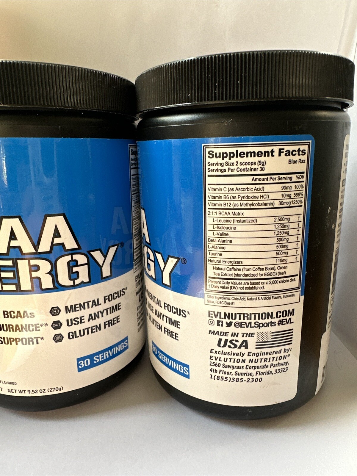 x2 – Evlution Nutrition BCAA Energy, Blue Raz, 30 Servings Powder