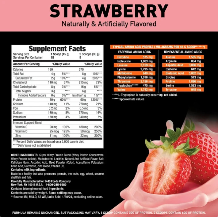 2 Pack Super Advanced 100% Premium Whey Protein Powder, Strawberry, 1.78 lb Pk