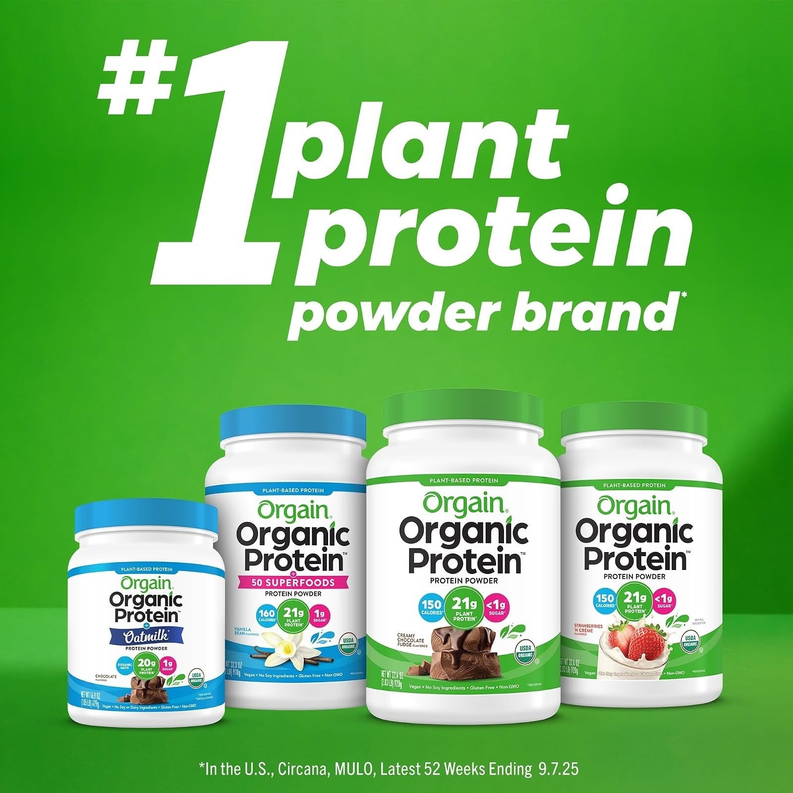 Orgain Organic Vegan Protein Powder, Vanilla Bean, 21g Protein, 2.03 lb