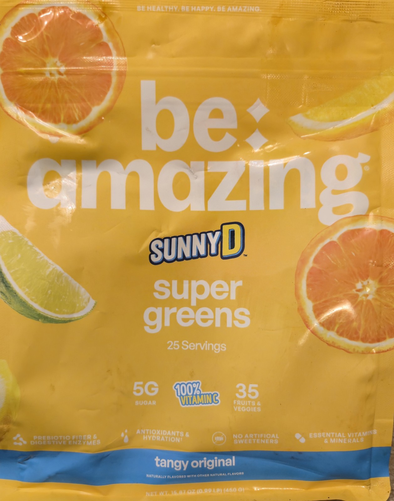 BE Amazing SUPER GREENS 1 Lb Size (25 Serv) Natural Sunny D Flavor BEST BY 10/26