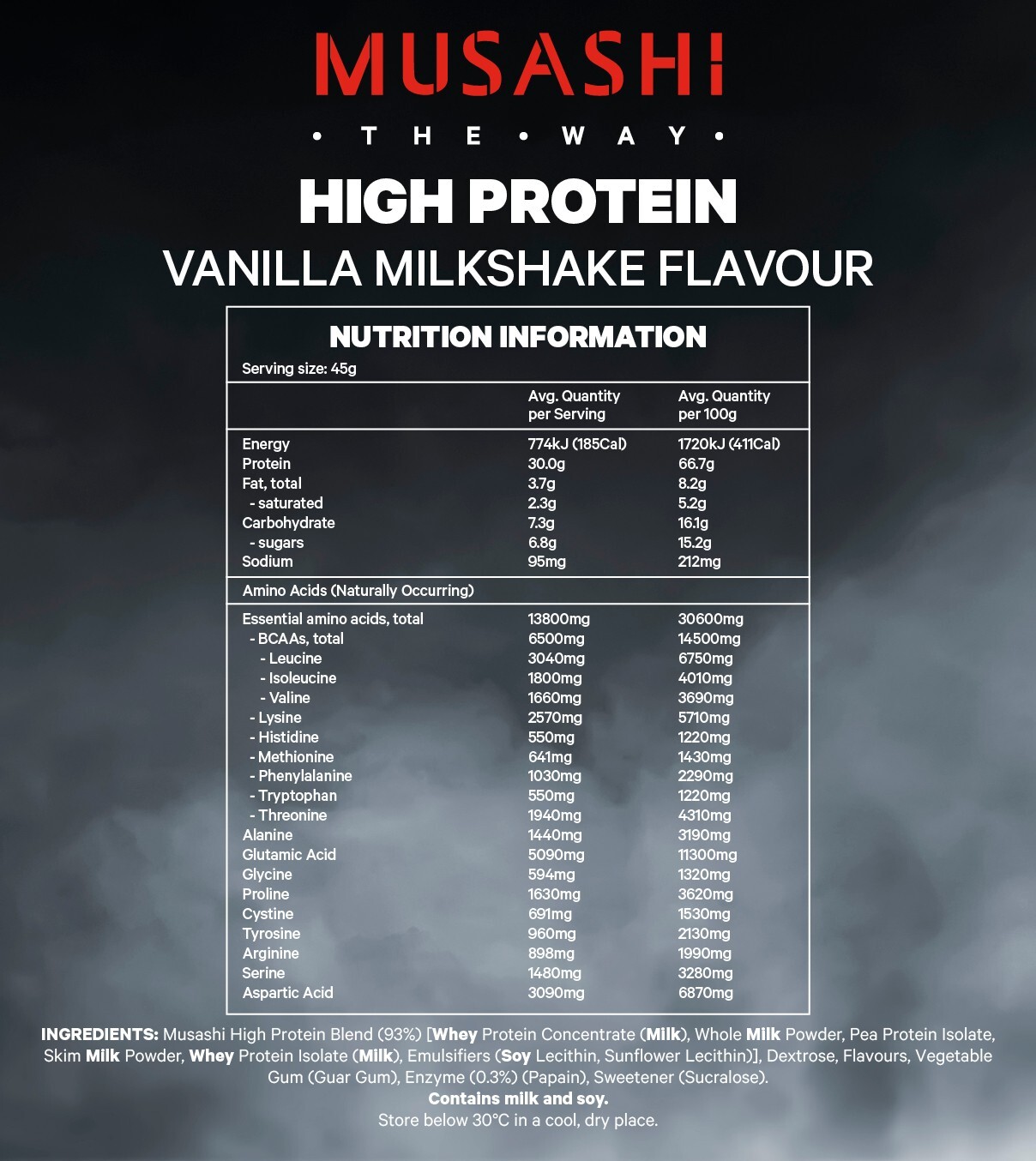 New Musashi High Protein Vanilla Milkshake Flavour 2KG 44 Serves