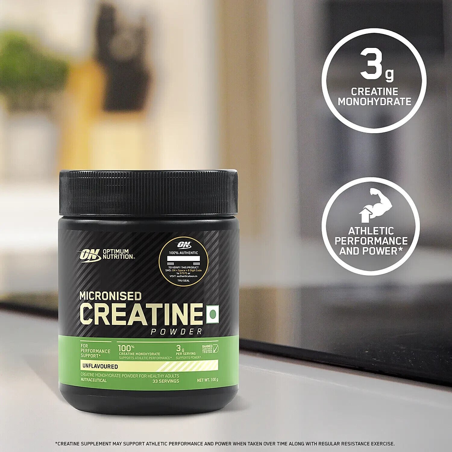2 XOptimum Nutrition (ON) Micronized Creatine Powder 100gm 83 Serves,Unflavoured