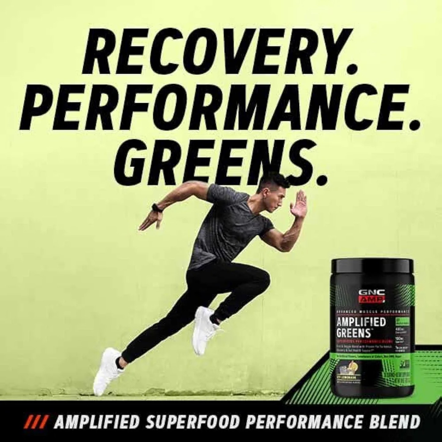 GNC AMP AMPLIFIED GREENS Powder 10oz (30 Serv) Blueberry Pomegra BEST BY 08/26