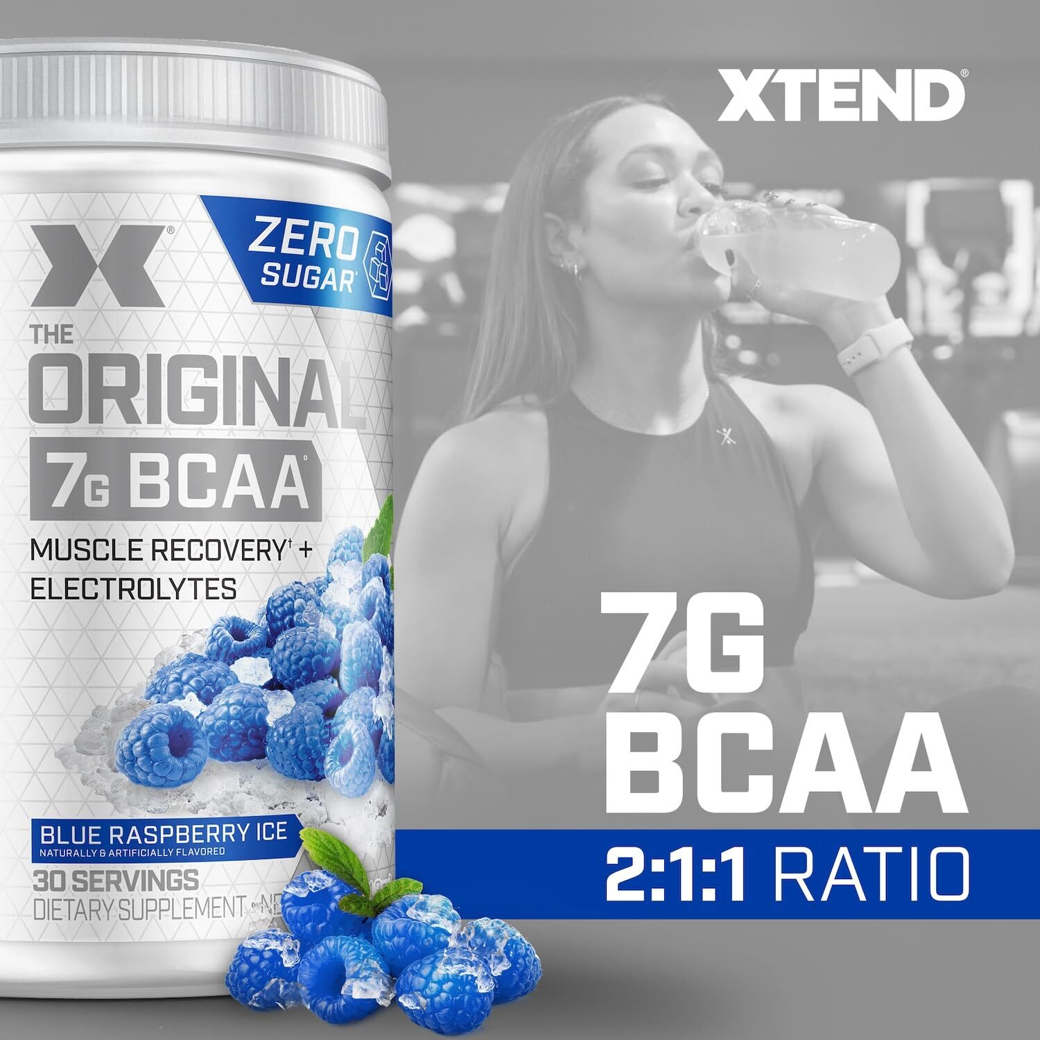 Xtend BCAA Powder Blue Raspberry 30 Servings Sugar Free Muscle Recovery Drink