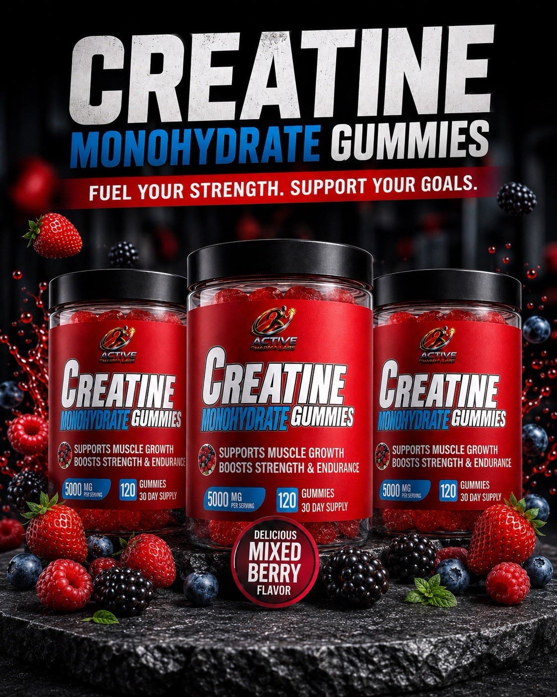 Active Health Labs Creatine Gummies Mixed Berry 5000mg Vegan Non-GMO 360 ct.