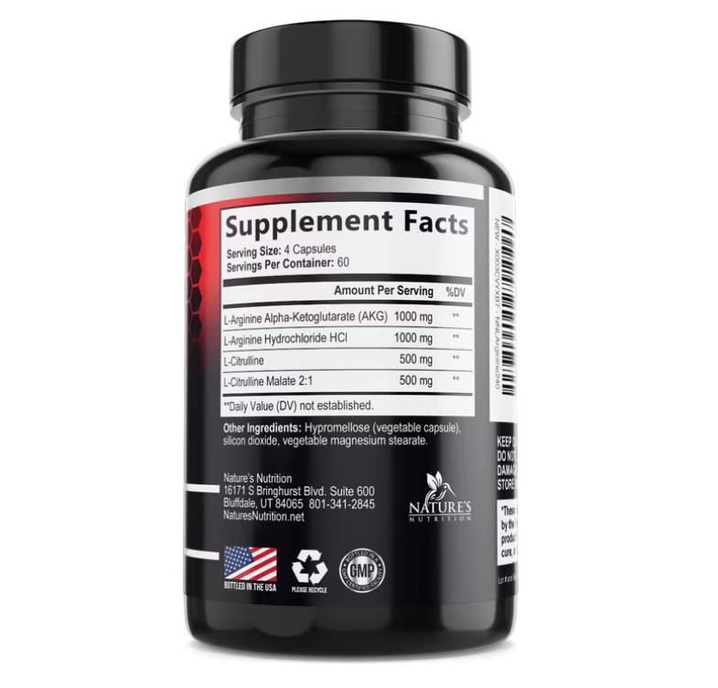 Nitric Oxide Booster 3000mg L-Arginine 3X Extra Strength Capsules