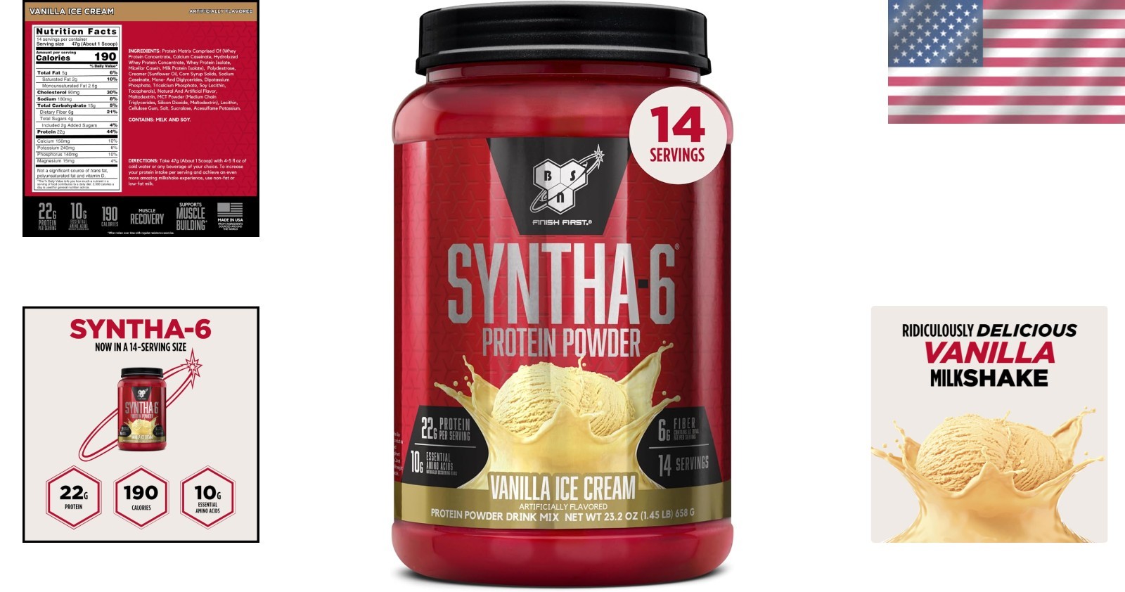 Vanilla Ice Cream SYNTHA-6 Protein Powder – 14 Servings, Muscle Gain & Recovery
