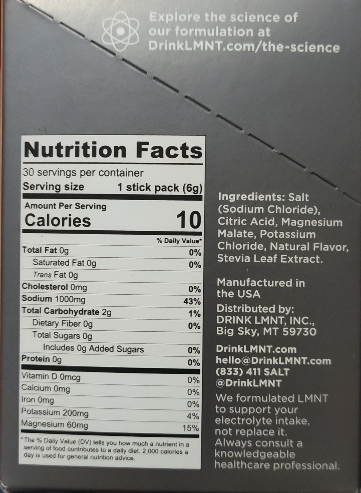 LMNT Grapefruit Salt Electrolyte Drink Mix Zero Sugar 30 Stick Packs 6g