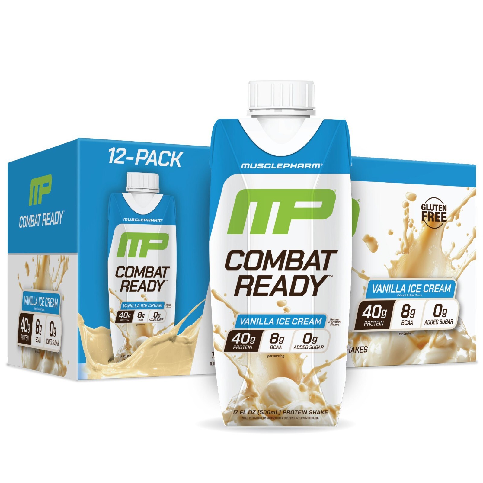 MusclePharm Combat Ready Protein Shake Ready to Drink, Vanilla Ice Cream 12 pack