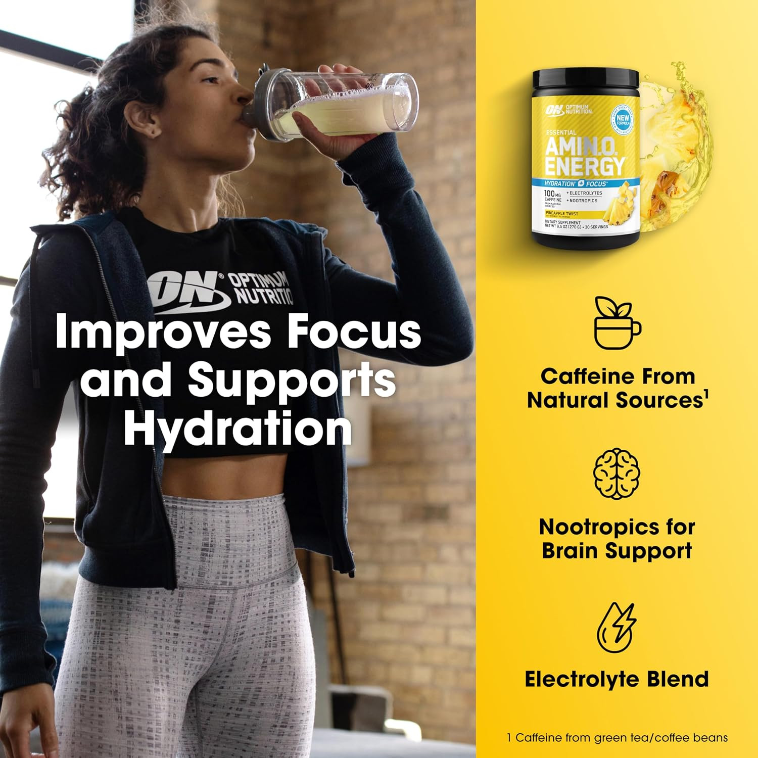 Amino Energy Powder plus Hydration, with BCAA, Electrolytes, and Caffeine, Pine