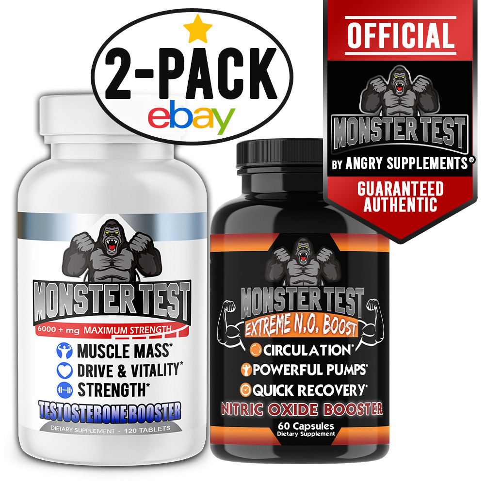 Angry Supplements Monster Test Booster 120ct + Monster Test Nitric Oxide, 2pk